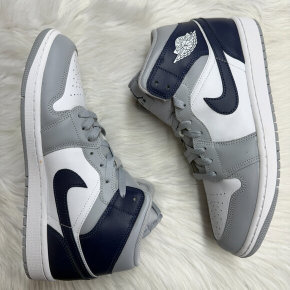 Nike Jordan 1 Mid Wolf Grey Midnight Navy Mens DQ8426-104 VNDS Sz 10 - Picture 3 of 7